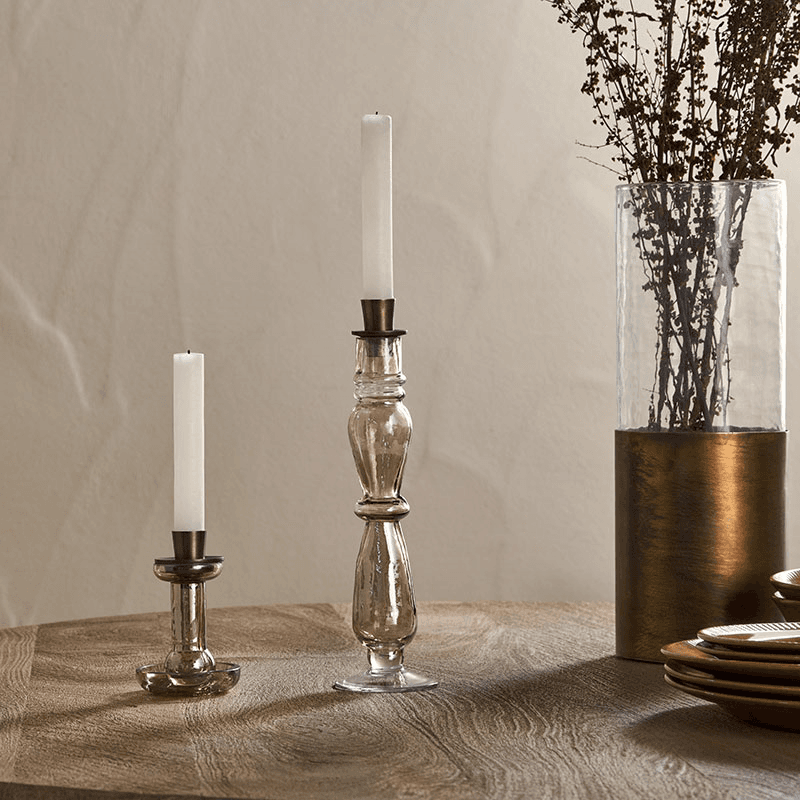 Tharad Recycled Glass Candle Holder, H28cm, Smoke