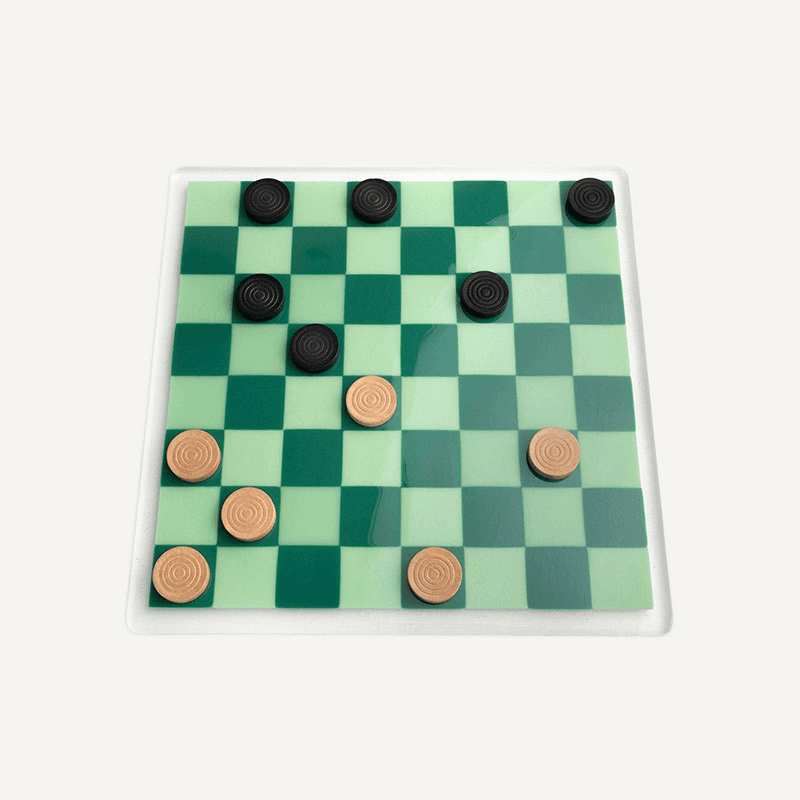 David Perry Draughts/Chessboard, 35x35x1cm, Light & Dark Green