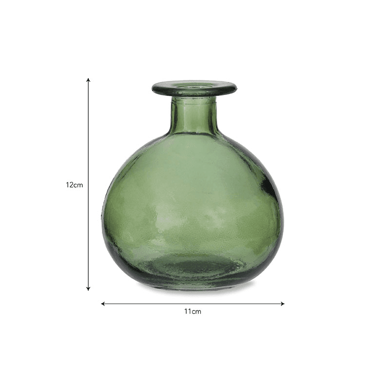 Recycled Glass Round bud vase, H12 x Dia 11cm, Green