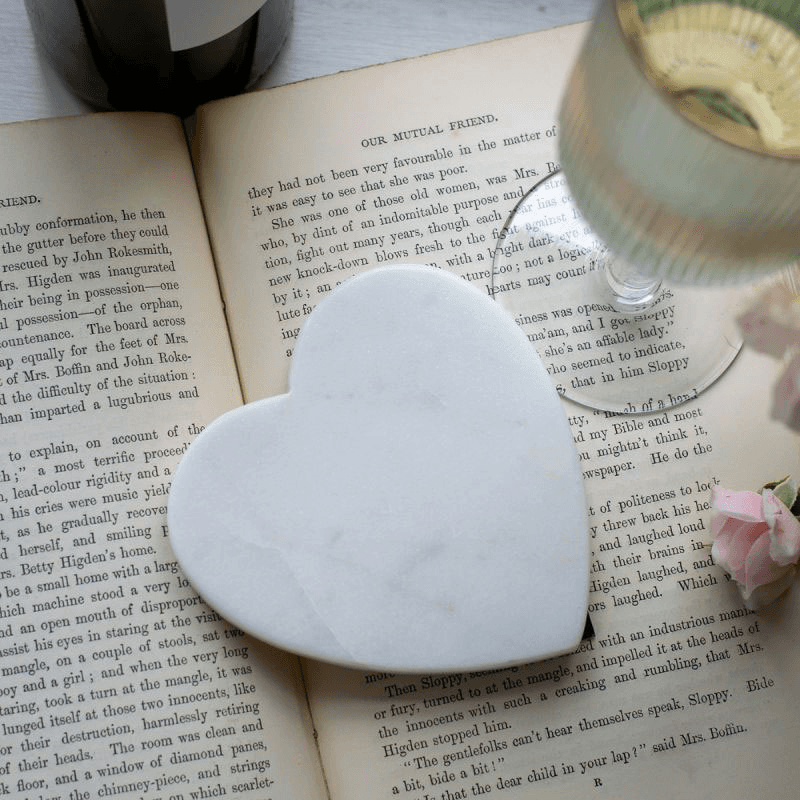 Marble Set of 4 Coasters, D10cm, White
