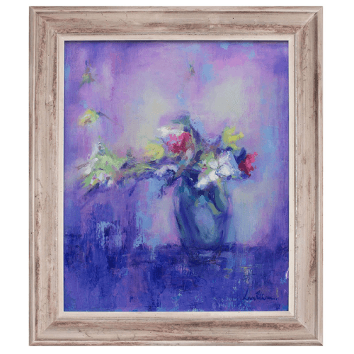 Image showing the Bouquet In Purple Vase Framed Oil Painting on Canvas, 63.5 x 76cm, Purple/Green product.