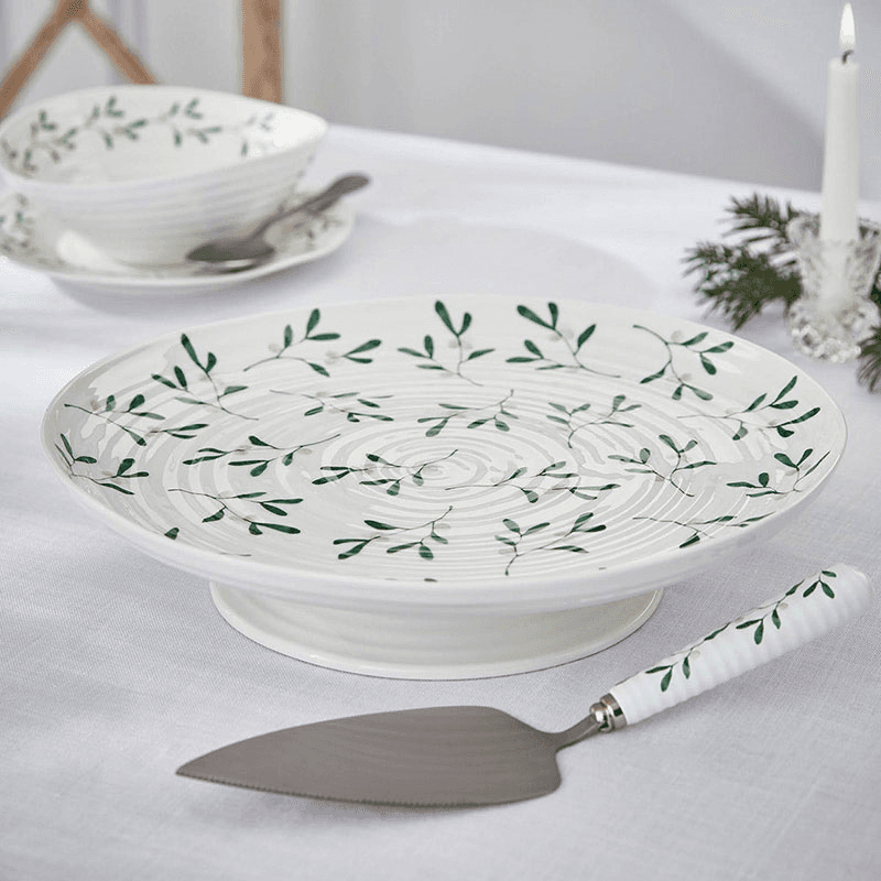 Mistletoe Cake stand, Dia32 x H6cm, white/ green