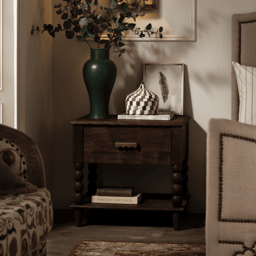 Image showing the Hilltop Bedside Table, Smoked Acacia product.
