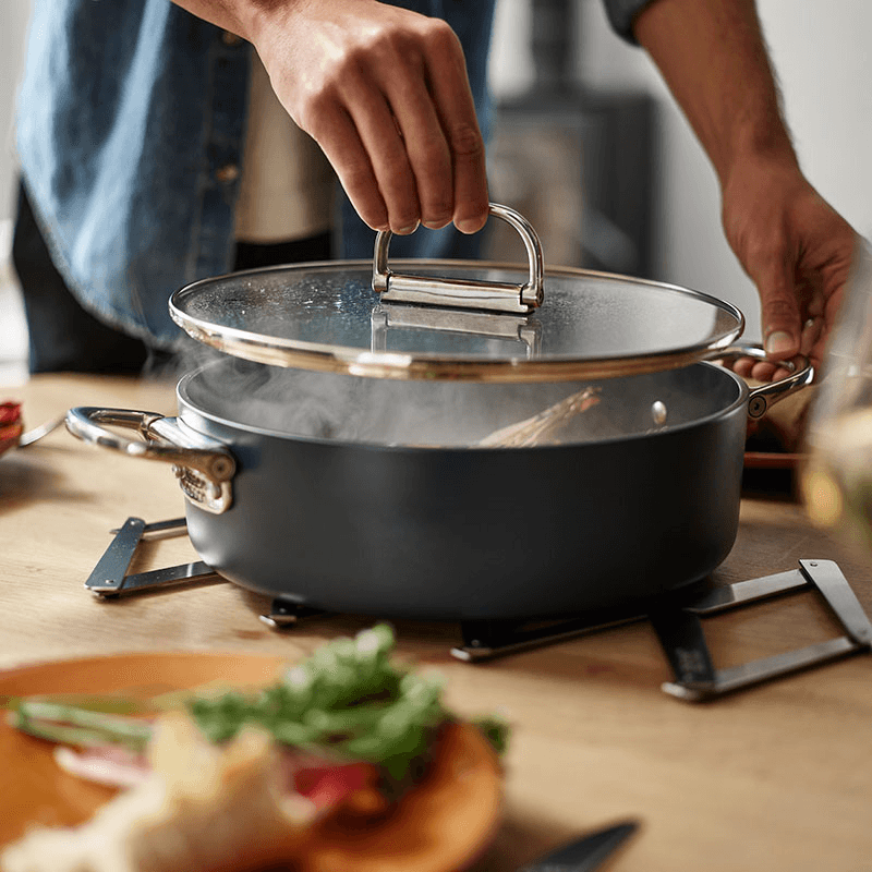 Space Folding Ceramic Non-Stick Casserole Pan & Lid, 28cm, Midnight Blue