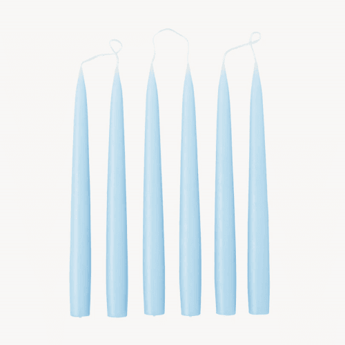 Image showing the Set of 6 Tapered Dinner Candles, H25cm, Pale Blue product.