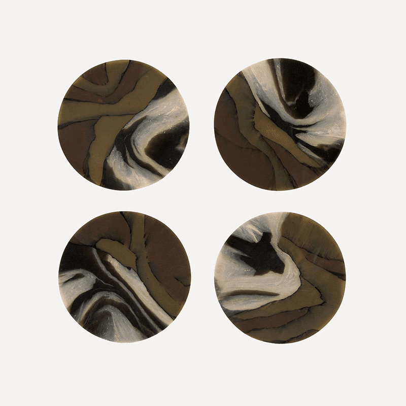 Weez & Merl Set of 4 Coasters, D9.5cm, Tiger's Eye