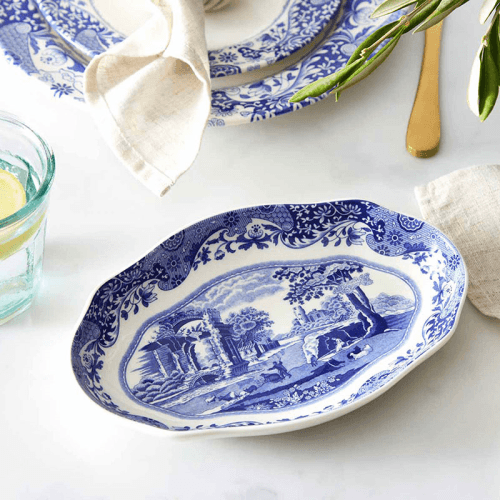 Image showing the Blue Italian Oval Fluted Dish, L14 x W21.5cm, Blue product.