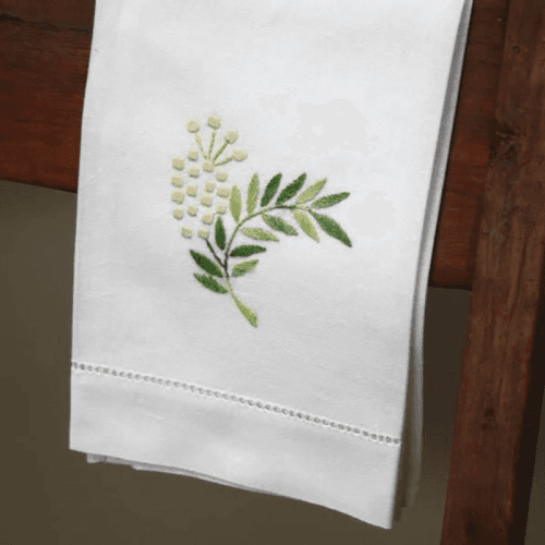 Image showing the Mimosa Hand Towel, 38 x 58cm, White/Green/Cream product.