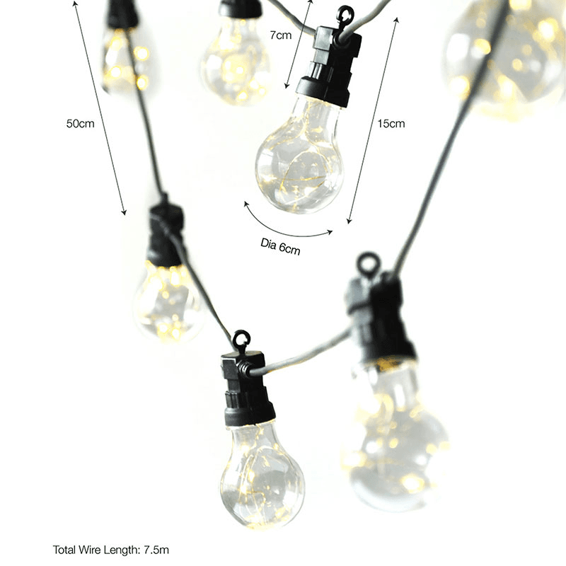 Festoon Lights, 10 Bulbs, Black