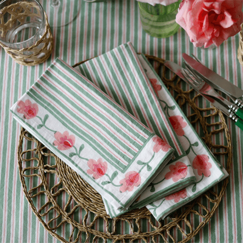 Image showing the Suzani Stripe Set of  4 Napkins, 45cm, Green product.