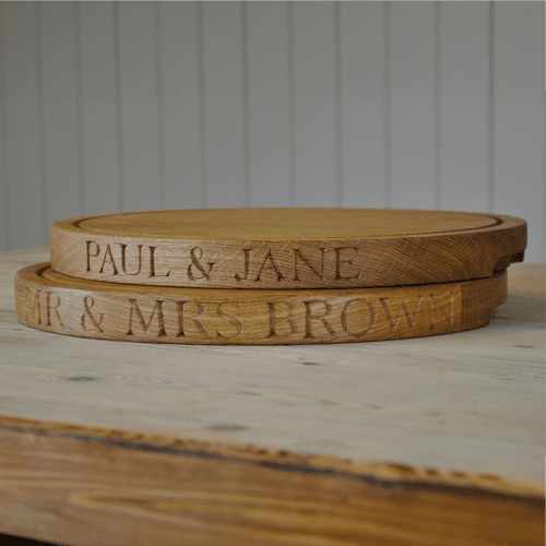 Image showing the Engraved Thin Round Board with Grooves Handles, Oak 38 x 3.5cm product.