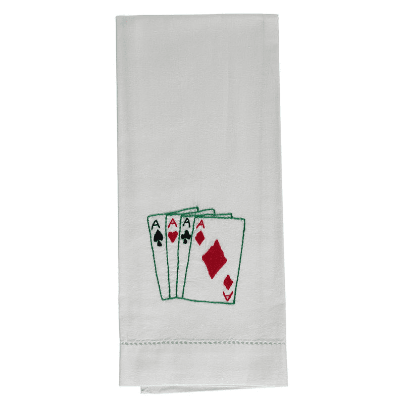 Playing Cards Hand Towel, 38 x 58cm, White/Green/Red/Black