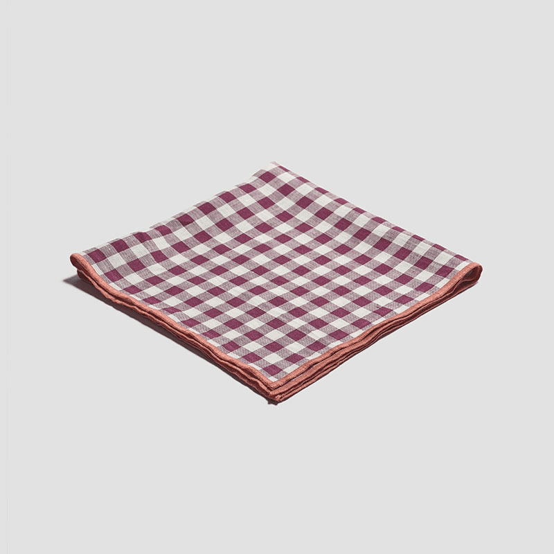 Gingham Linen Set of 4 Napkins, 45 x 45cm, Berry