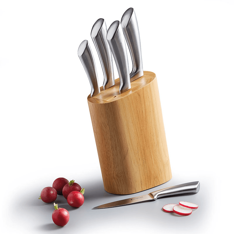 5 Piece Stainless Steel Knife Block set with Wooden Block