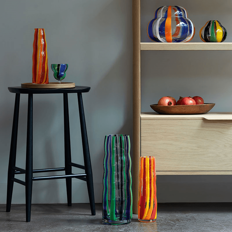 Folk Vase, H42cm, Black/Blue/Green