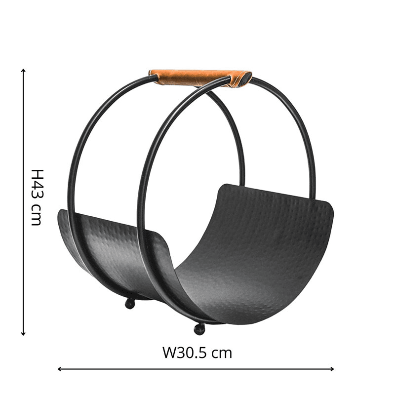 Luxury Leather Handle Log Holder, H43cm, Black