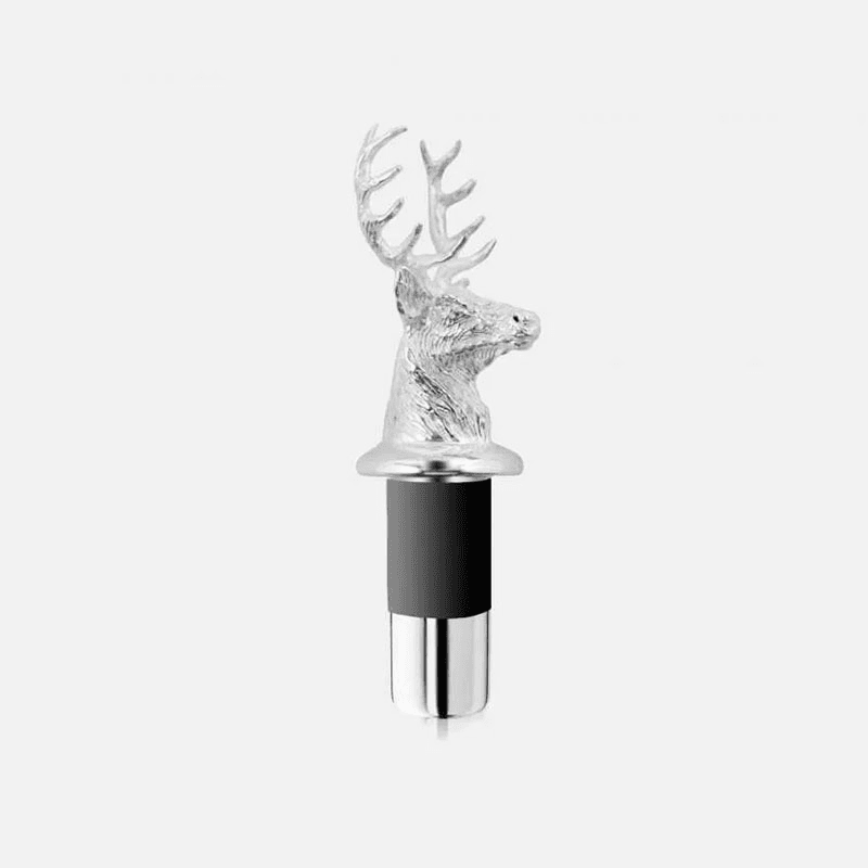 Stag Head Silver Plated Bottle Stopper, 10 x 3.5cm, Silver