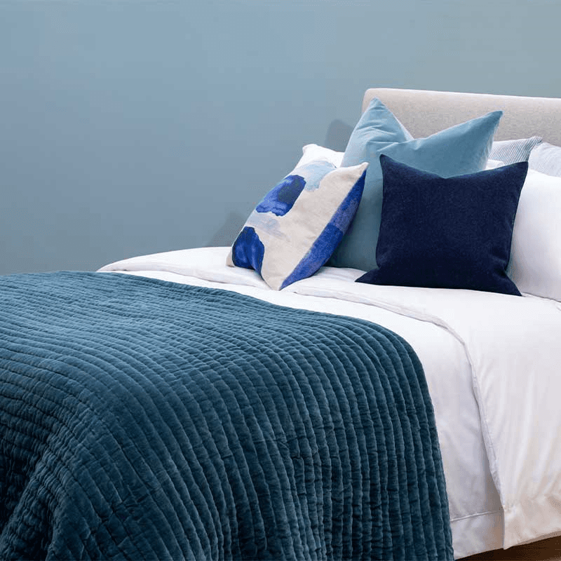 Kantha Velvet Double / King Bedspread, Steel Blue