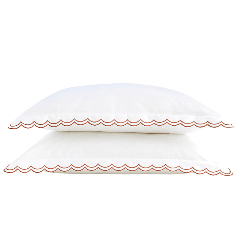 Scallop Edge Pair of Oxford Pillowcases, Fire