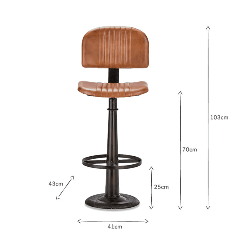 Narwana Bar Chair, Aged Leather & Iron
