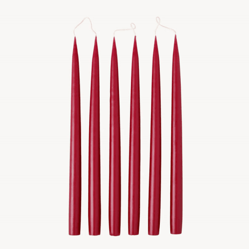Image showing the Set of 6 Tapered Dinner Candles, H35cm, Burgundy Red product.