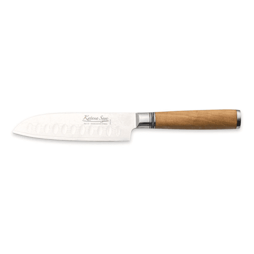 Image showing the Katana Saya Olive Wood Santoku Knife, 18cm Damascus Blade product.
