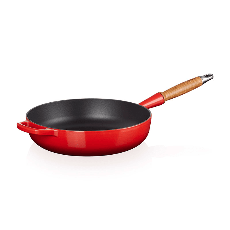 Signature Cast Iron Saute Pan with Wooden Handle, 28cm, Cerise