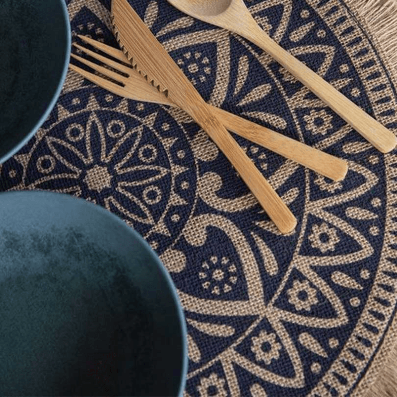 Mandala Woven Set of 4 Placemats, D42cm, Blue