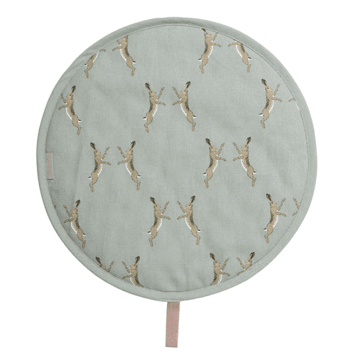 Image showing the Boxing Hares Round Hob Cover, D38cm, Duck Egg Grey product.