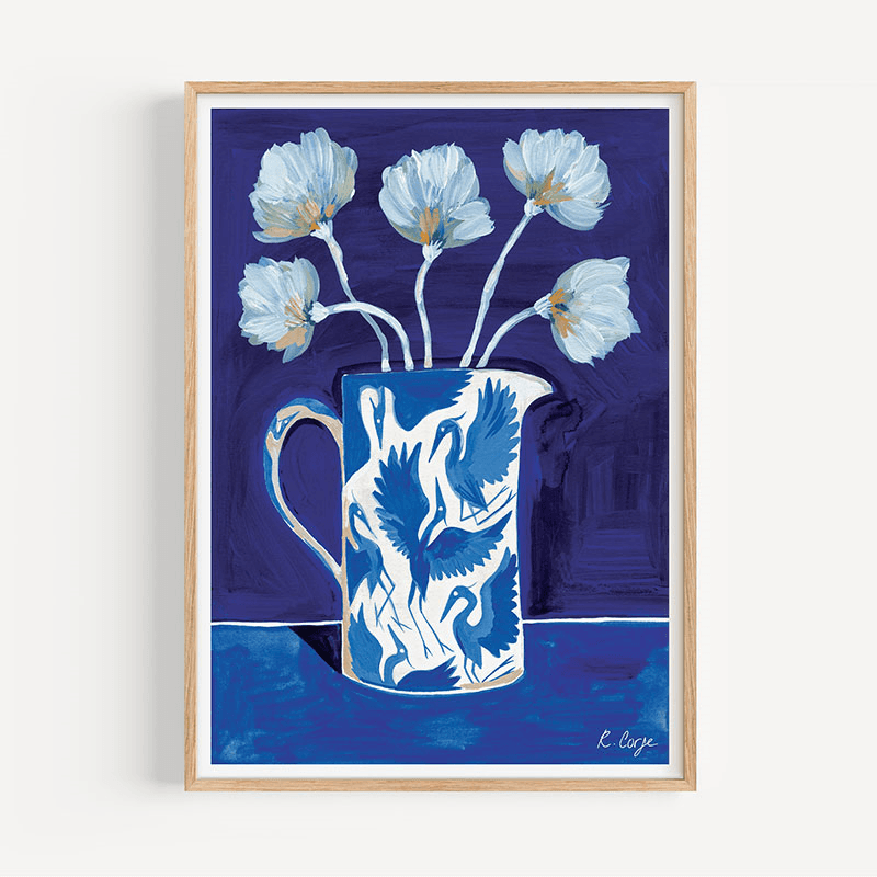 Herons Jug Print, A3, Blue