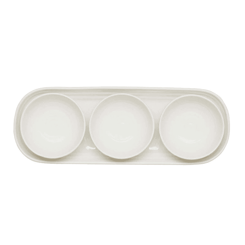 3 bowl & tray set, White
