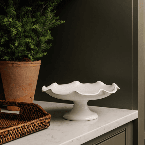 Image showing the Claudia Ceramic Wavy Footed Stand, D31 x H14cm, White product.