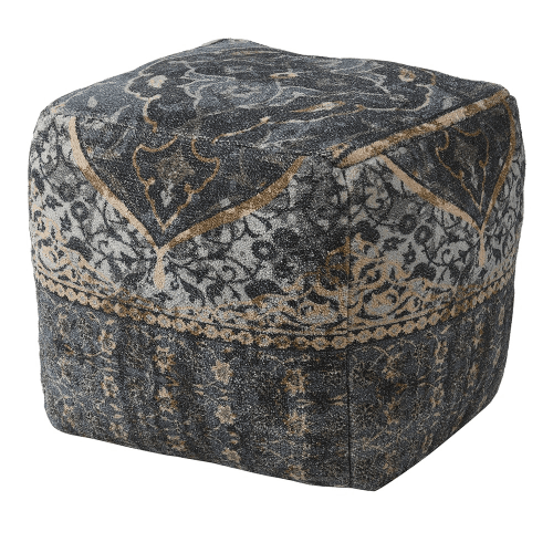 Image showing the Handlooomed Patterned Pouffe, 50 x 50cm, Blue product.