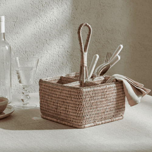 Image showing the Ashcroft Condiment & Cutlery Basket, Rattan product.