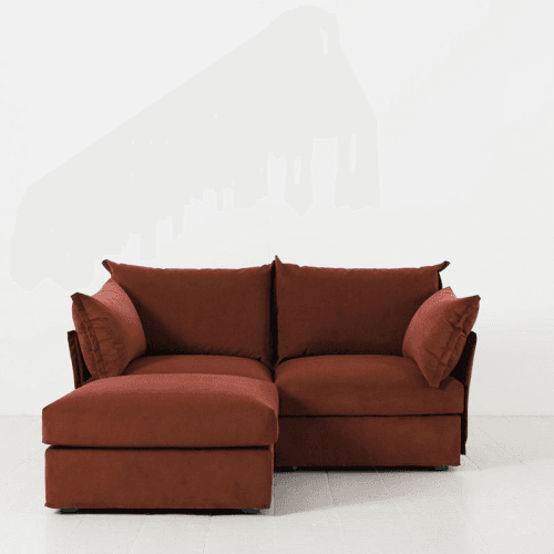 Image showing the Model 06 Velvet 2 Seater Sofa With Chaise, Brick product.
