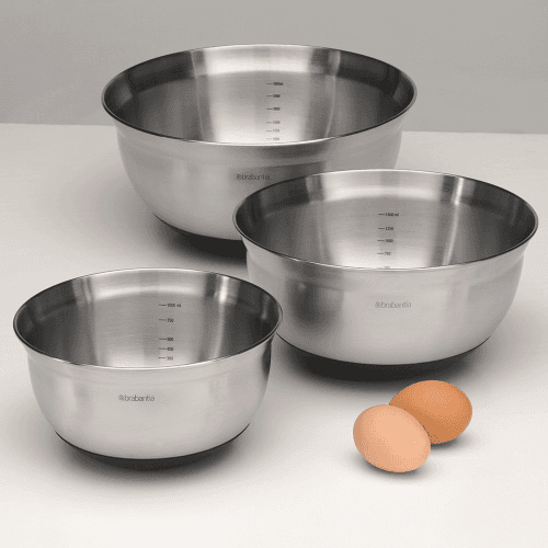 Image showing the Set of 3 mixing bowls, 1, 1.6 and 3 litre, Matt Steel product.