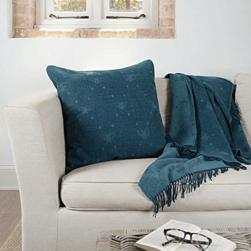 Bees Knitted Wool Throw, 130 x 164cm, Navy
