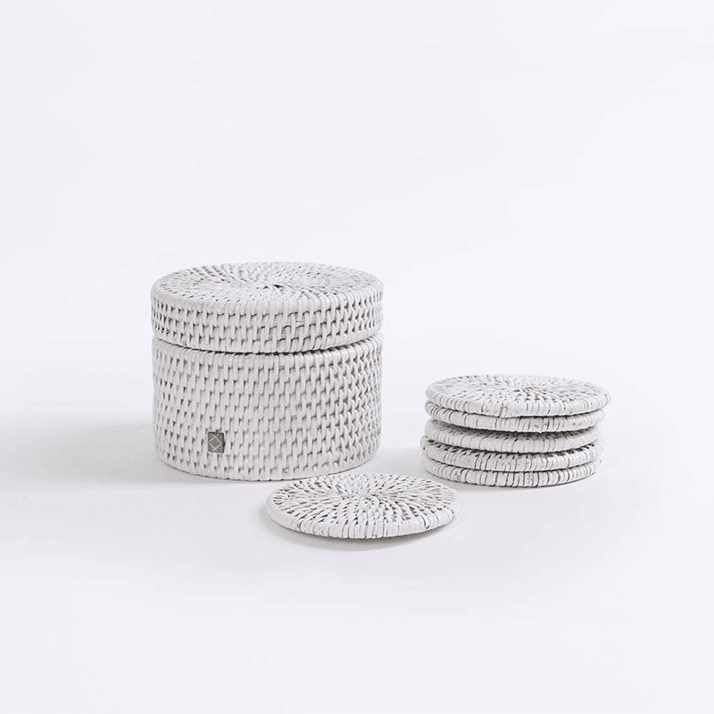 Latha Set of 6 Coasters, D8cm, White