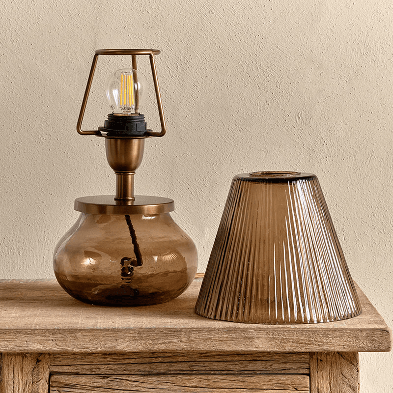 Dimalai Recycled Glass Table Lamp, H26cm, Brown Smoke
