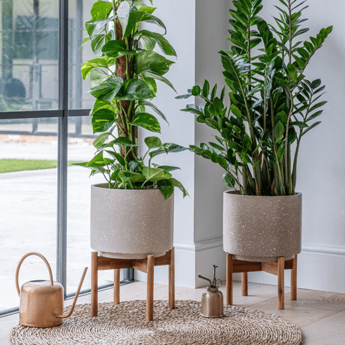 Image showing the Valetta Speckled Planter with Stand, H37cm, Caramel product.