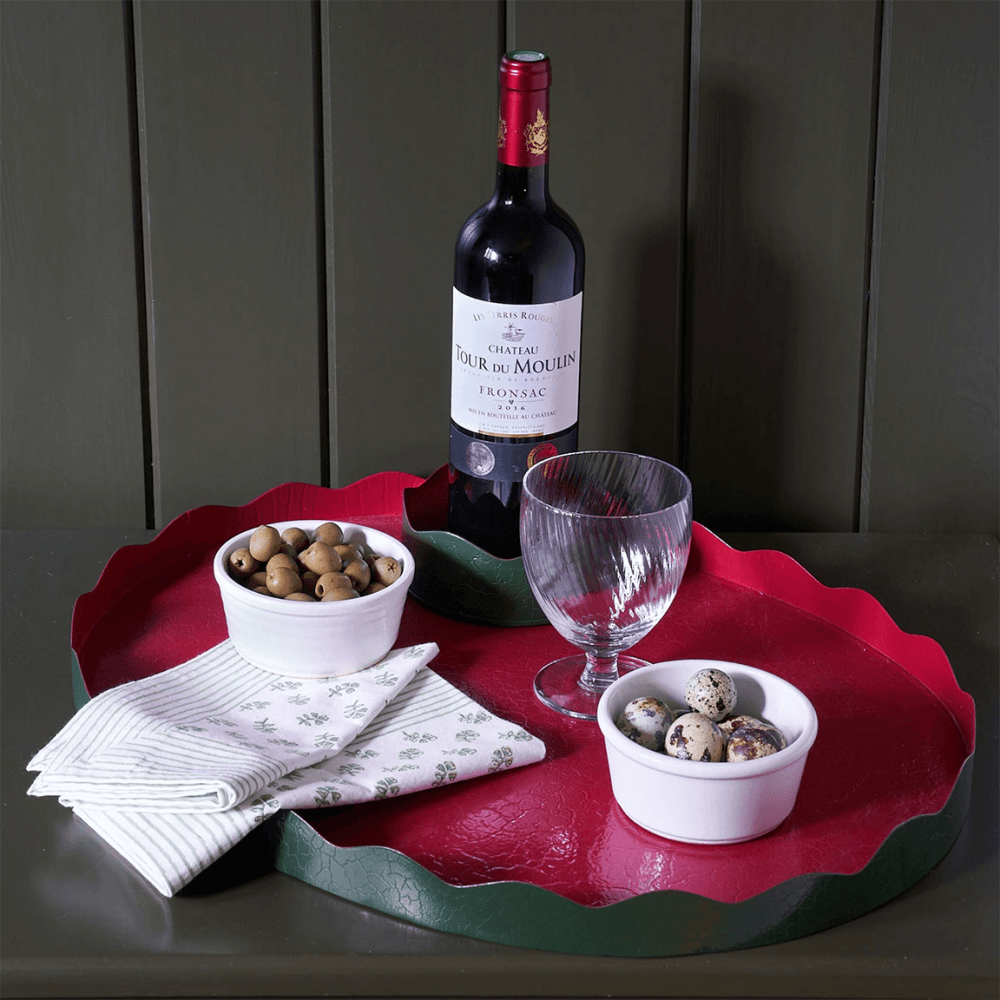 Toleware Tray, 33 x 20cm, Dark Green & Raspberry