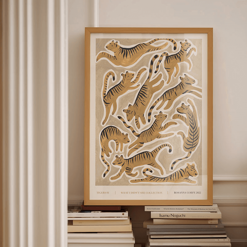 Tigers 01 Recycled Paper Print, A3, Beige