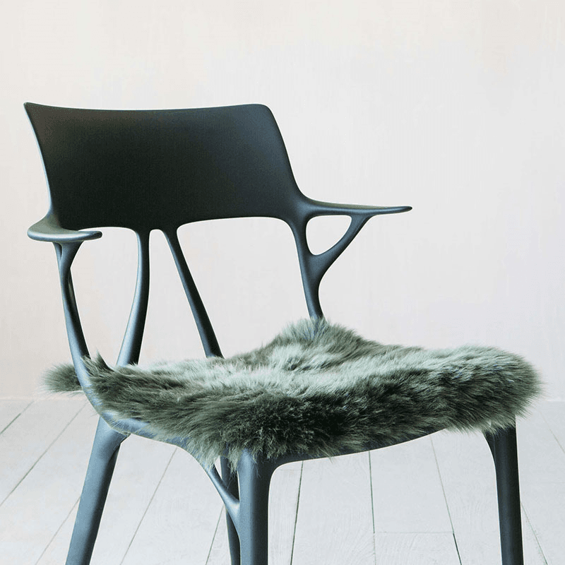 Square Sheepskin Seat Pad, 37 x 37cm, Moss
