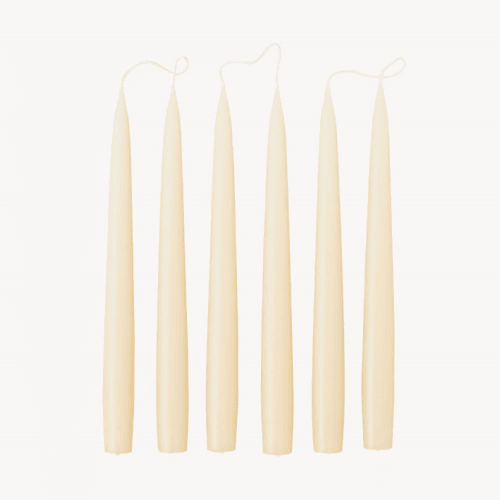 Image showing the Set of 6 Tapered Dinner Candles, H25cm, Ivory product.