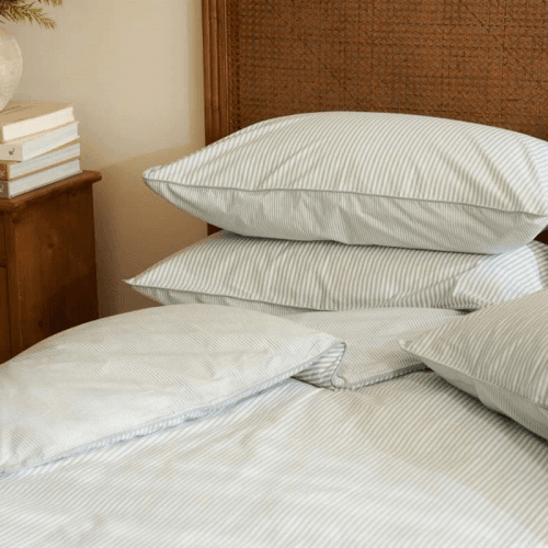 Image showing the The Stripe 200 Thread Count Pair of Pillowcases, Standard, Blue product.