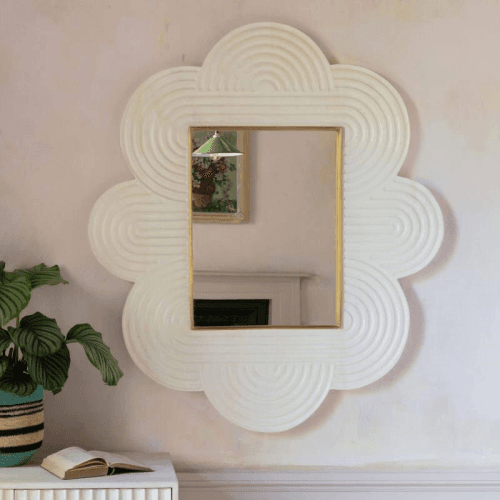 Image showing the Cumulus Cloud Mirror, H106 x W121cm, White & Brass product.