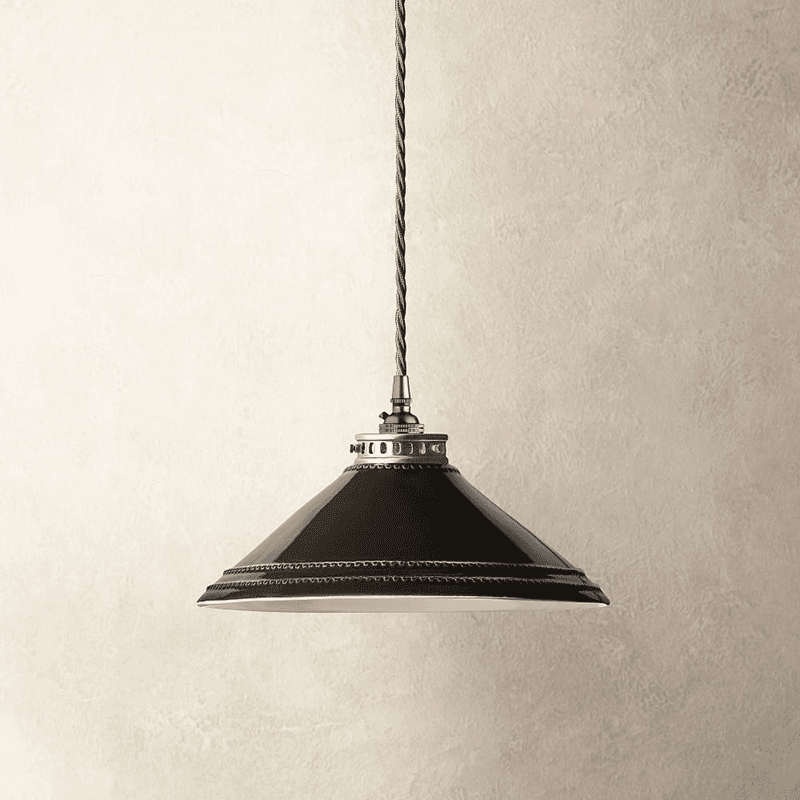 Ted Ceramic Shade with Antiqued Brass Gallery, D29.5cm, Black