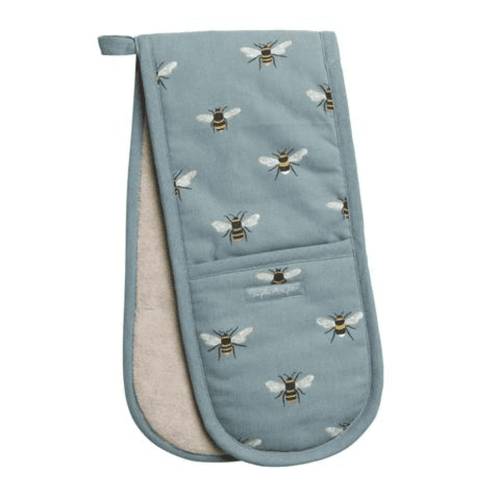 Image showing the Bees Double Oven Gloves, Teal product.