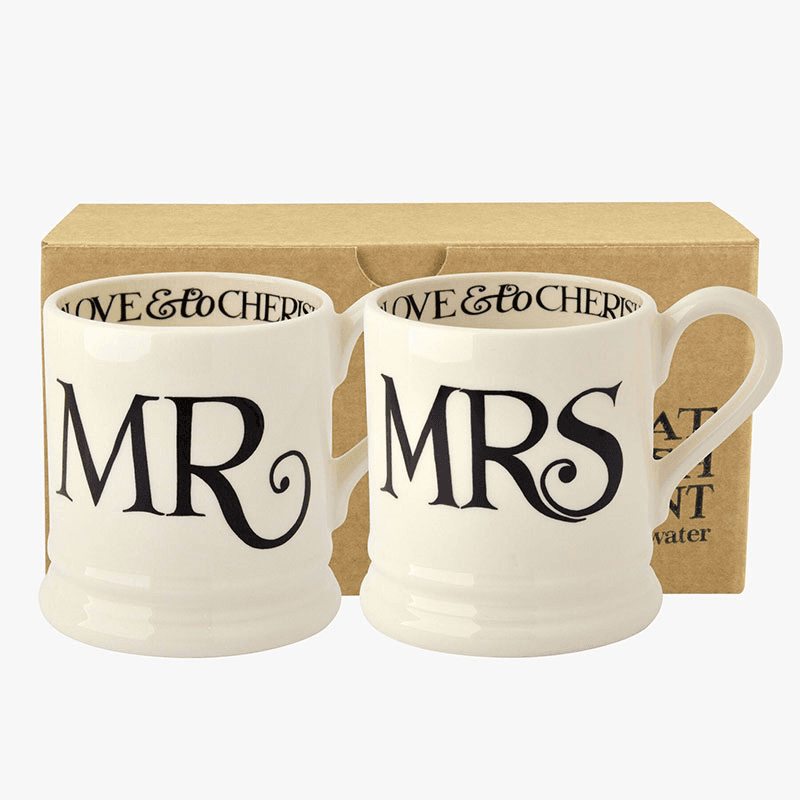 Black Toast Set of 2 Mr & Mrs Mugs, 300ml, Cream