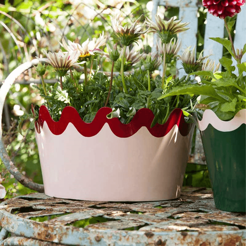 Scallop Tole Oval Large Planter, H15cm, Pink